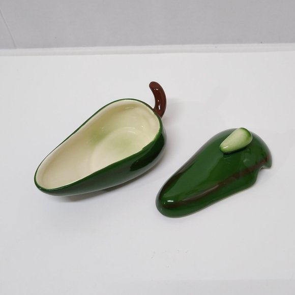 Jalapeno Pepper Condiment Dish w/ Lid Ladle Not Included Baby Pepper Lid Knob - Picture 4 of 7